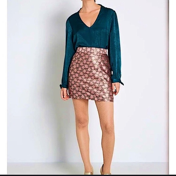 Modcloth Glad You Came Size 12 Pink Polka Dot Shimmering Print Mini Skirt - Picture 1 of 8